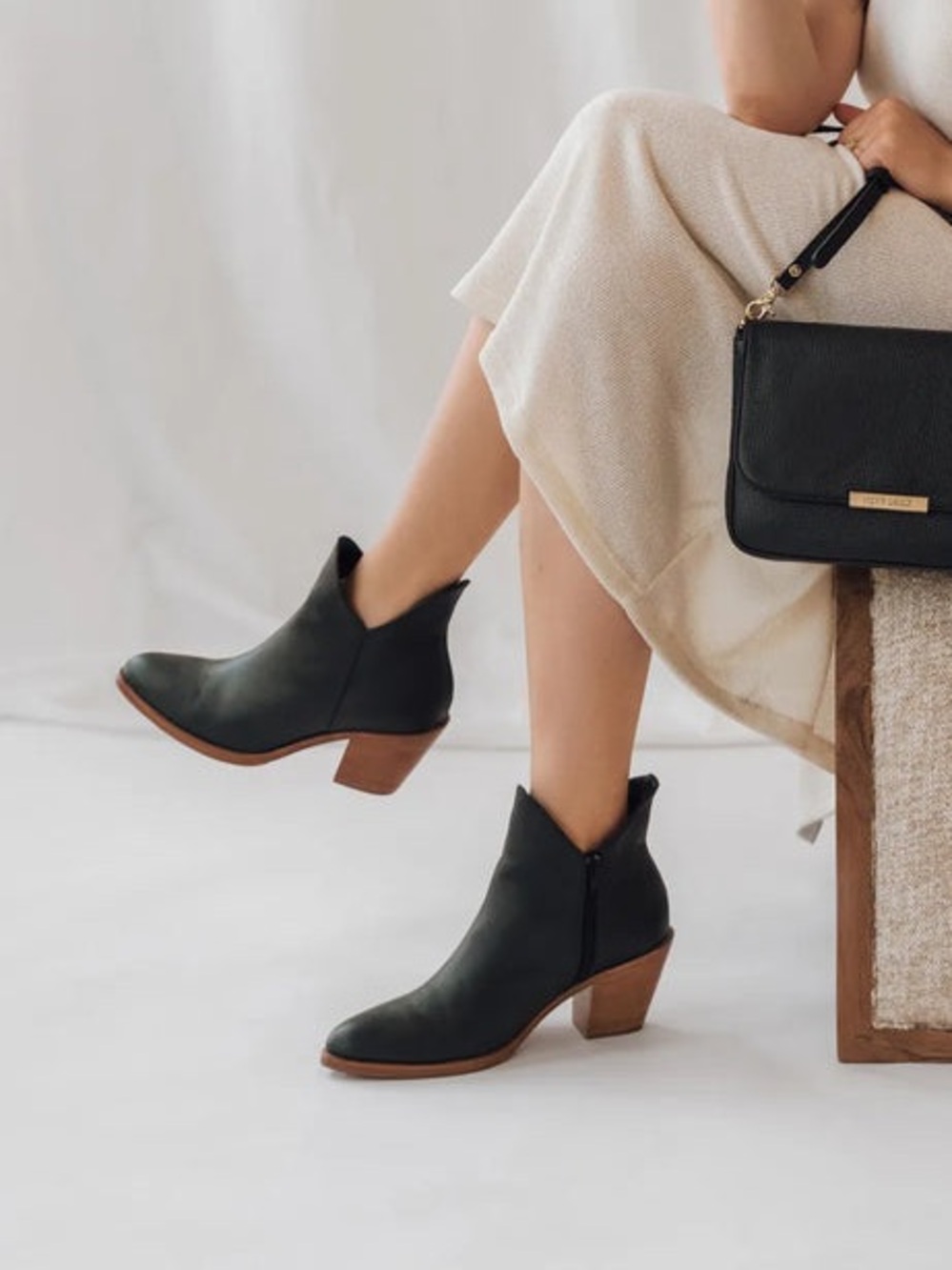 Poppy Barley The Two Point Five Ankle Boots Low Block Heel Black Leather 8